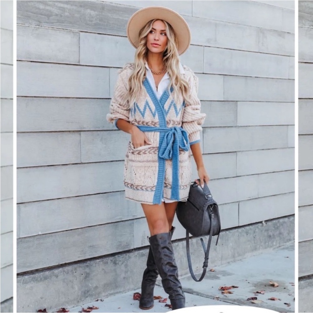 Vici Foghorn Pocketed Belted Knit Long Cardigan Sweater